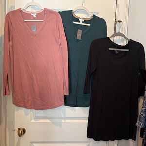 NWT! J. Jill Trio of V-Neck TUNIC TOPS in Rose, Teal, and Ebony